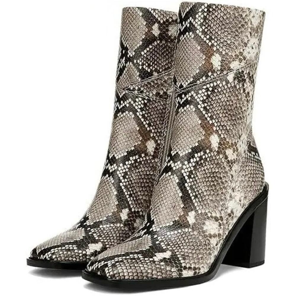 Franco Sarto Womens Stevie Mid Calf Boots Size 8.5 Tan Black Snake Leather NWOB
